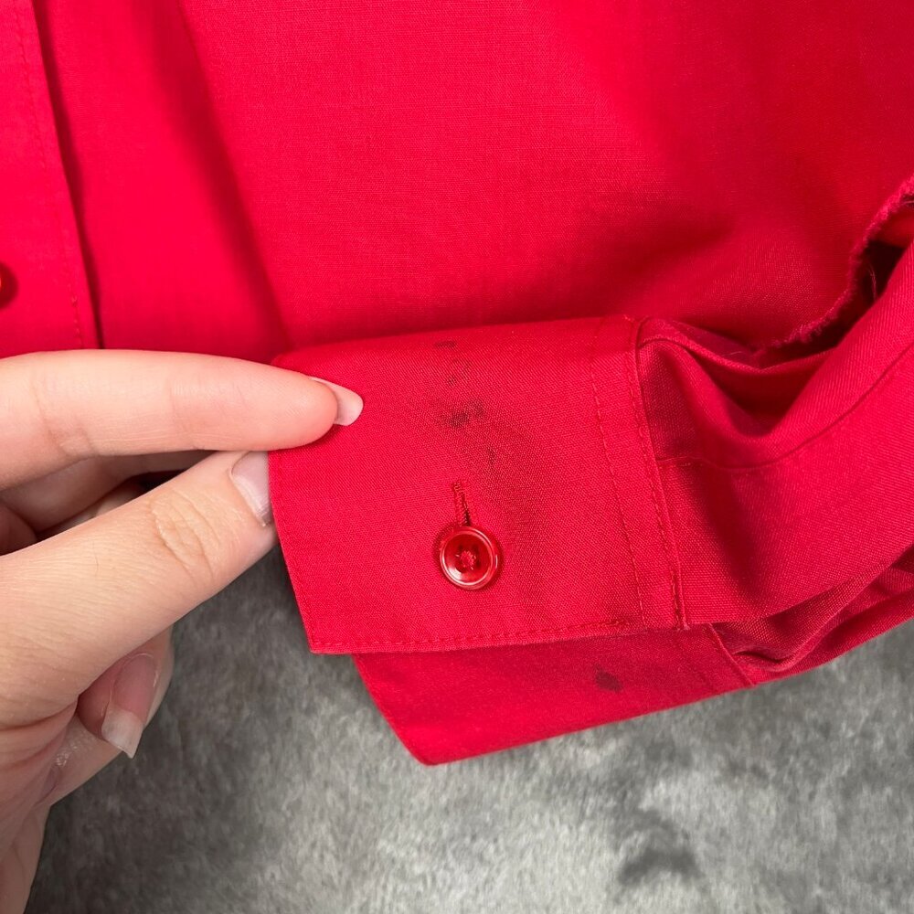 Foxcroft Cropped Button Up Shirt Women's 4 Red Raw Hem Party Academia Preppy - Picture 10 of 11